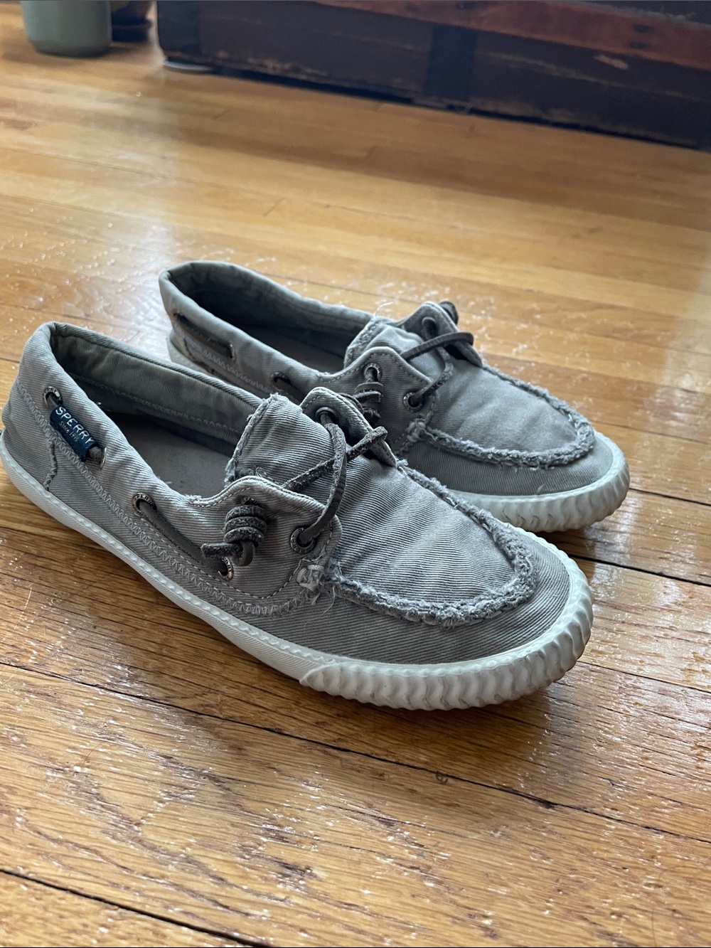 Sperry Casual Canvas Boat Shoes in Gray with White Sole